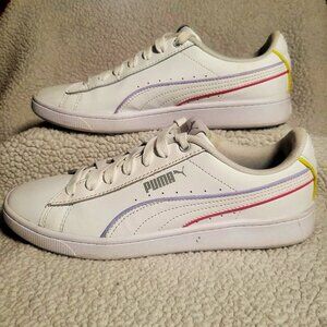 PUMA Vikky v2 White Synthetic Leather w/ Color Striping Sneakers - Size 6.5 - 7
